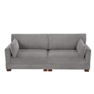 84.6 in. Modern Square Arm Corduroy Fabric Upholstered Rectangle 2-Seater Sofa in. Light Gray With Two Pillows