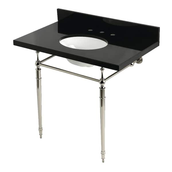 Edwardian 36 in. x 22 in. Console Sink Combo in Black Granite/Polished Nickel with Legs