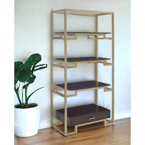 78 in. Tall Gold,  Black Metal 4 Shelf Standard Bookcase with Drawers