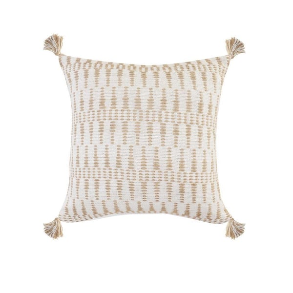 HomeRoots Ivory Geometric Polyester 20 in. x 20 in. Throw Pillow