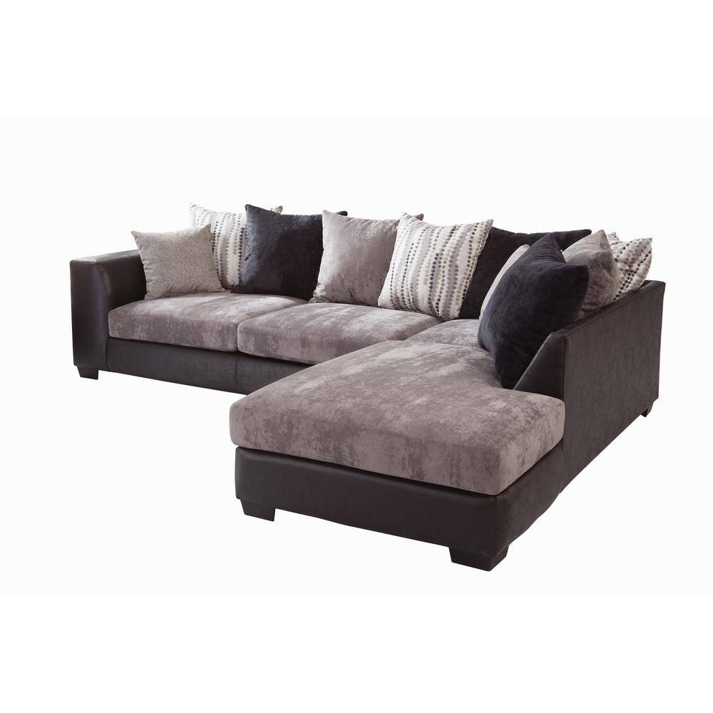 Black and Charcoal Two-Piece Faux Leather Sectional Sofa