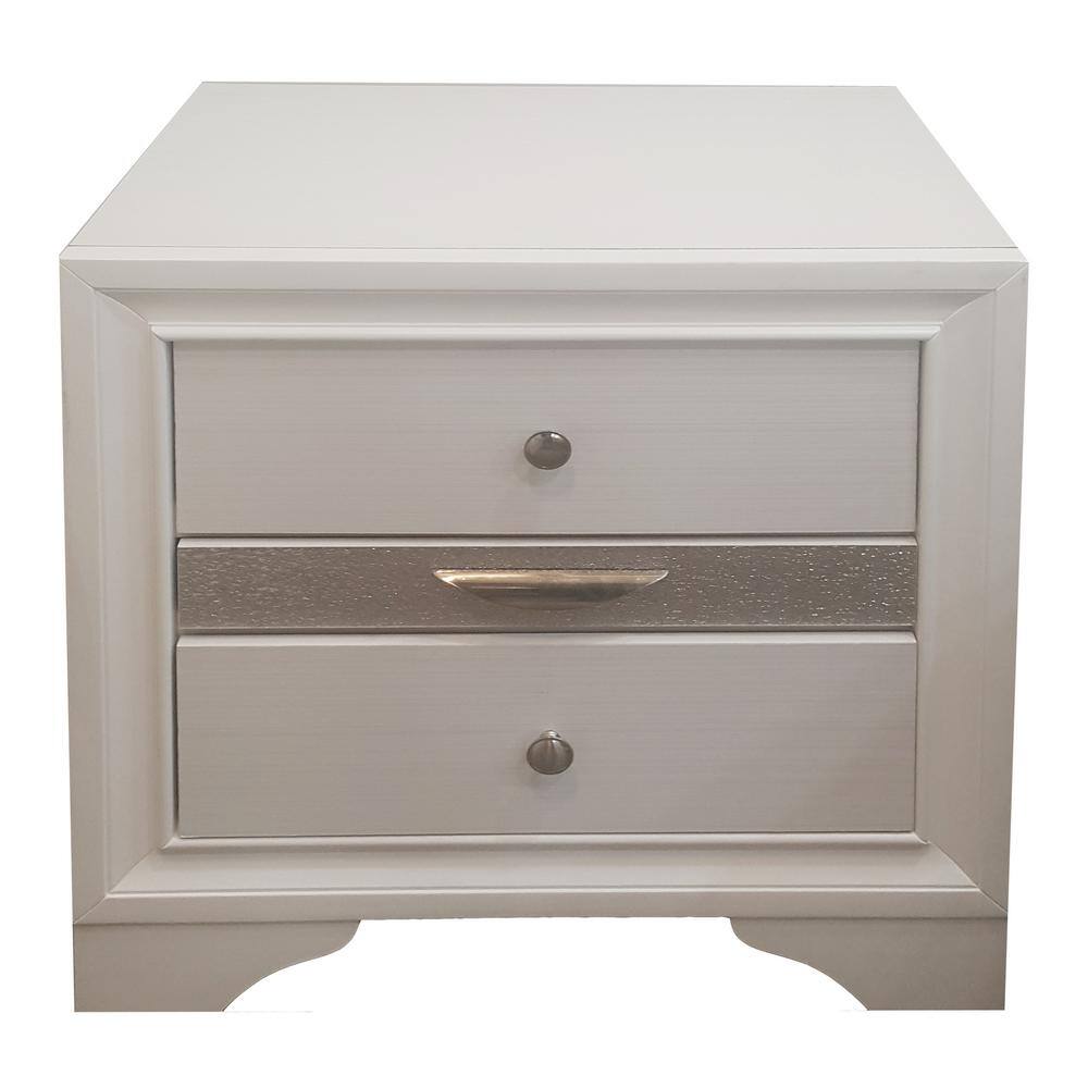 Elegant Naima 3-Drawer White Nightstand with Light Gray Trim