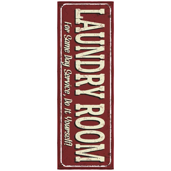 Ottomanson Laundry Collection Non-Slip Rubberback 2x5 Laundry Room Runner Rug, 20 in. x 59 in., Red