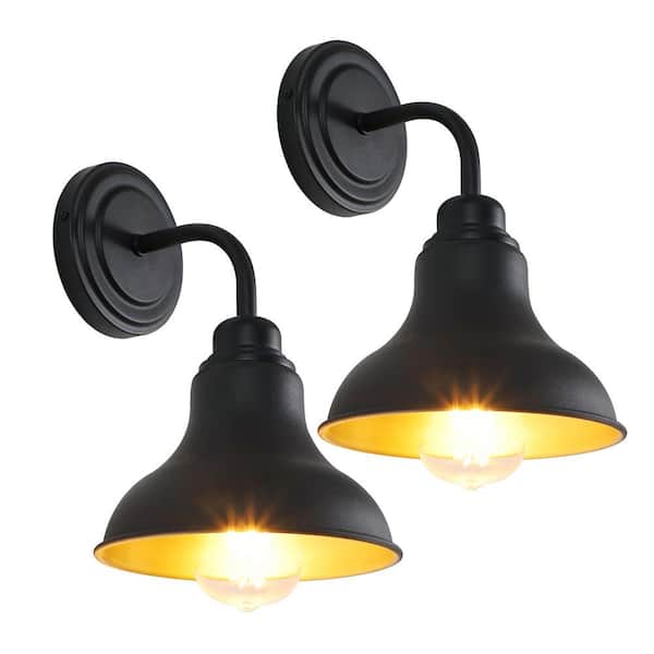 6 in. 1-Light Black Vanity Light with Metal Shade(2-Pack)