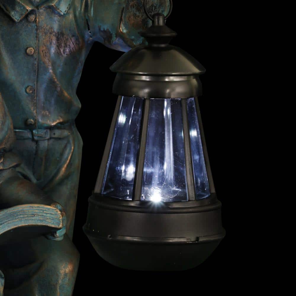 Solar Faux Bronze Girl and Boy Garden Statue with LED Lantern