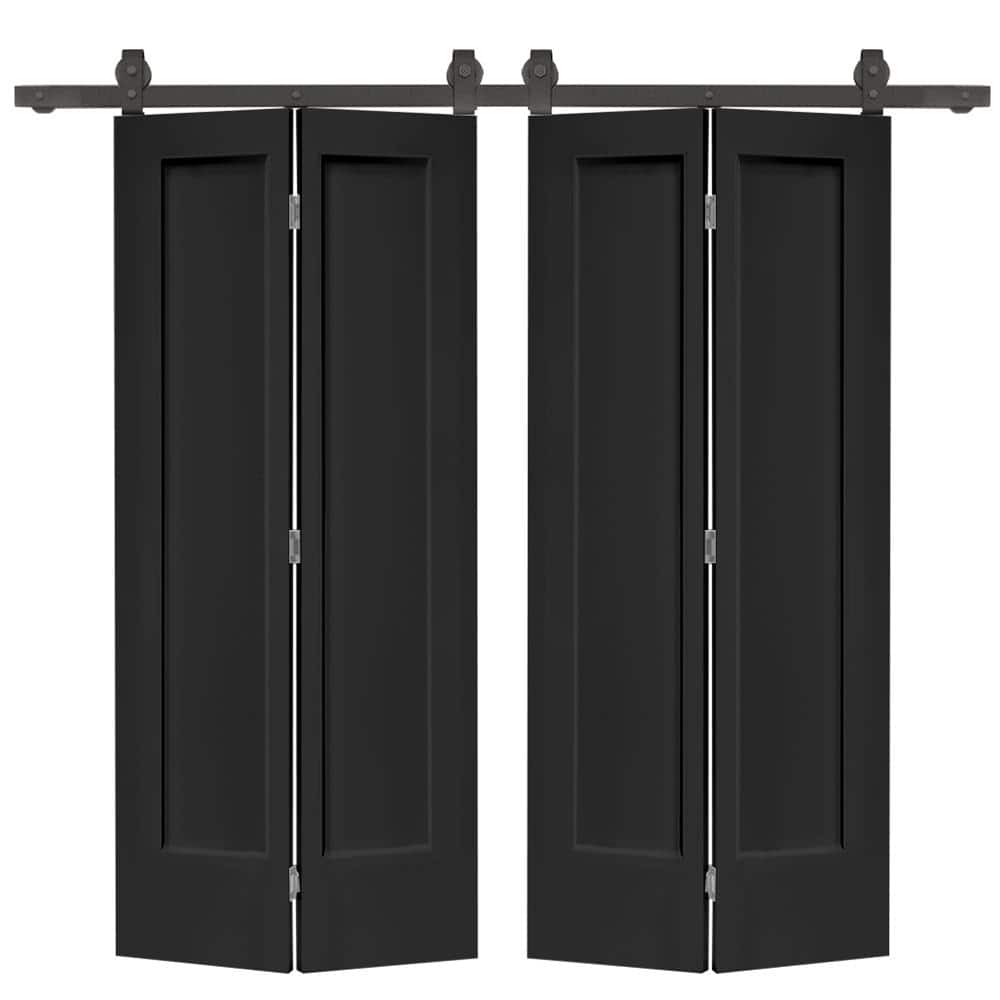 60 in. x 80 in. 1 Panel Shaker Black Painted MDF Composite Double Bi-Fold Barn Door with Sliding Hardware Kit price history on PriceWatchPro