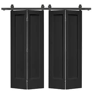 60 in. x 80 in. 1 Panel Shaker Black Painted MDF Composite Double Bi-Fold Barn Door with Sliding Hardware Kit