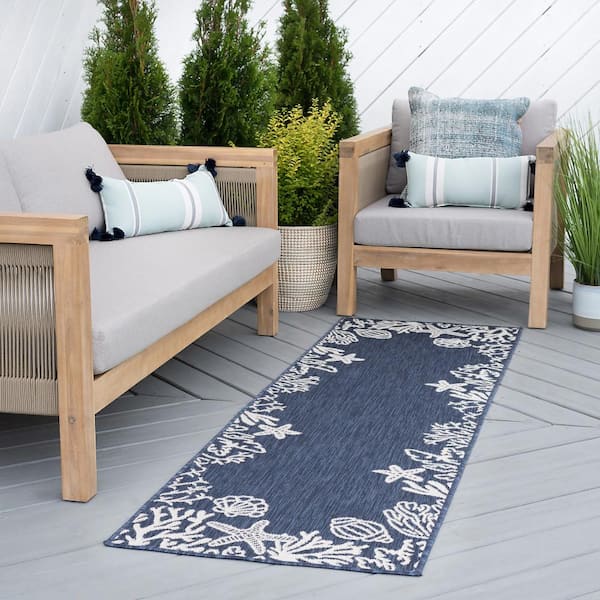 Eco Coastal Navy 2 ft. x 8 ft. Indoor/Outdoor Runner Rug