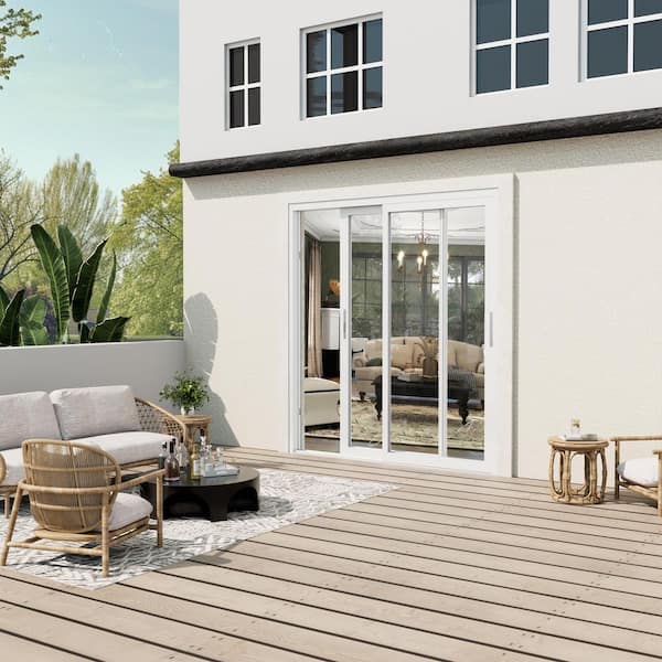 72 in. x 80 in. White Universal Aluminum Multi-Sliding Patio Door with Double Glazed Low-E Glass and Screen