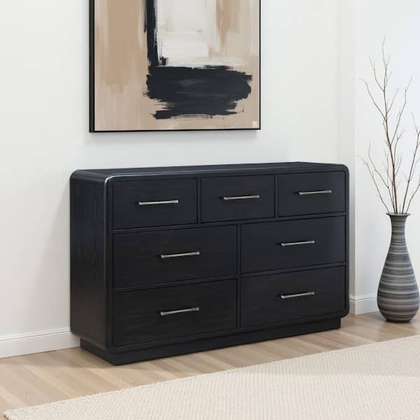 Robeck Black and Silver 7-Drawer 63.75 in. Wide Dresser Without Mirror
