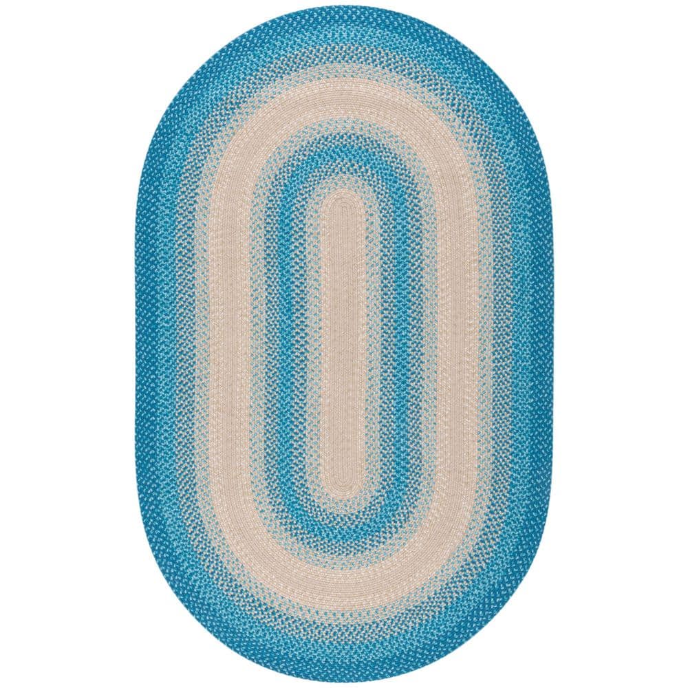 Braided Blue/Beige 3 ft. x 5 ft. Machine Washable Border Solid Color Interlace Oval Area Rug price history on PriceWatchPro