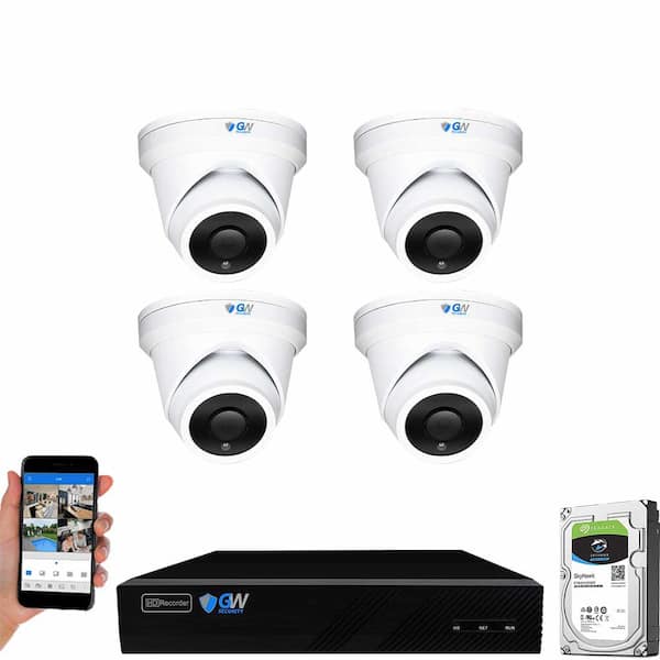 GW Security 8-Channel 8MP 1TB NVR Security Camera System 4 Wired Turret Cameras 2.8mm Fixed Lens Human/Vehicle Detection Mic