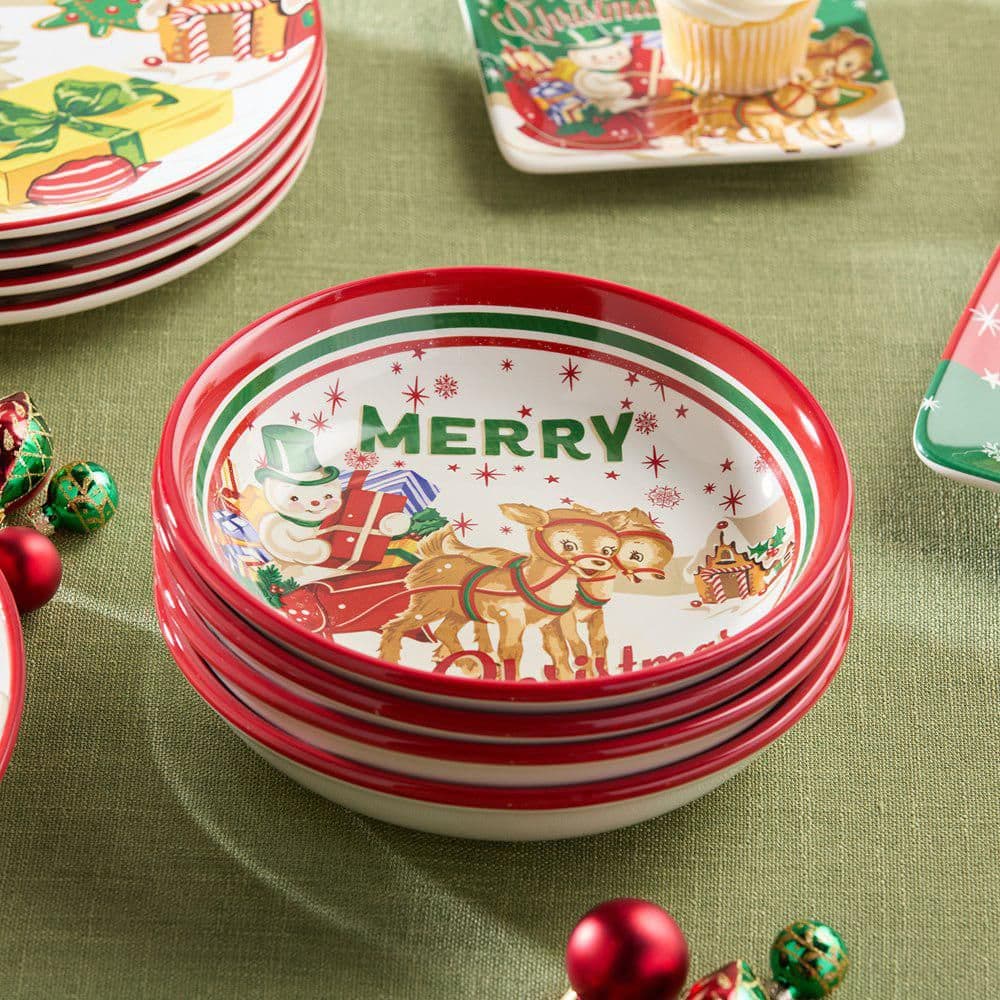Santa's Retro Christmas Assorted Colors Ceramic Soup Bowls 38 fl. oz. 9 in. x 2 in. (Set of 4) price history on PriceWatchPro