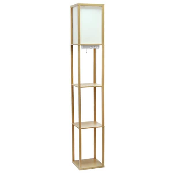 Creekwood home 62.5 in. Tan Modern 3-Tier Column Floor Lamp with Charging Ports and Outlet for Living Room, with Linen Shade
