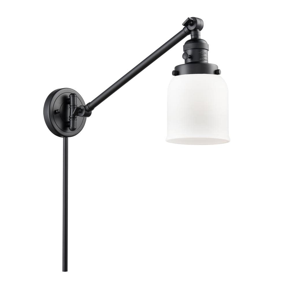 Innovations Franklin Restoration Bell 8 in. 1-Light Matte Black Wall Sconce with Matte White Glass Shade with On/Off Turn Switch -  237-BK-G51