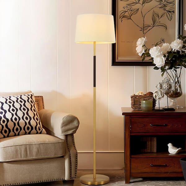 58 in. Gold Standing Floor Lamp with White Lamp Shade