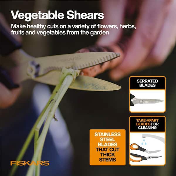 8 in Garden Pruning Shears, Stainless Steel Serrated Blade with Take-apart Design and Softgrip Handle