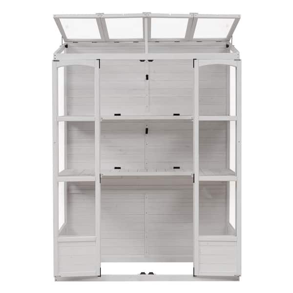 Unbranded 29.1 in. x 57.9 in. x 78.1 in. Wooden White Greenhouse with 4-Independent Skylights and 2-Folding Middle Shelves
