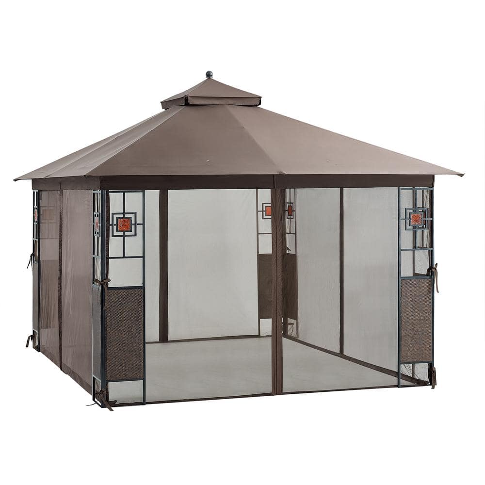Rosabella 11x13 Black Steel Patio Gazebo with Brown Canopy