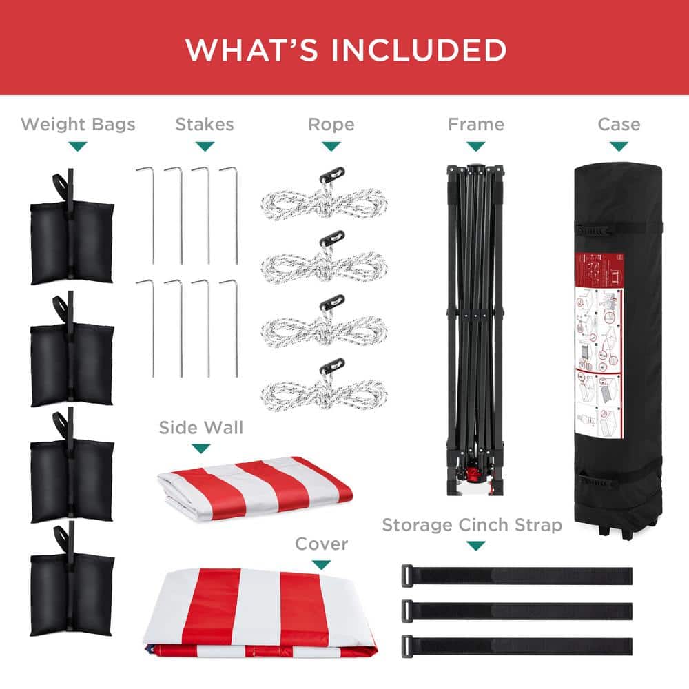 American Flag 10x10ft Pop-Up Canopy Tent with Storage Pockets