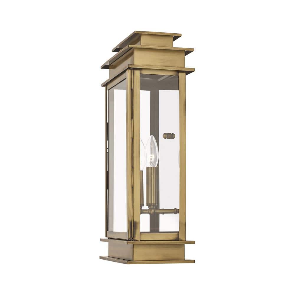 Princeton Antique Brass 2-Light Outdoor Wall Sconce with Clear Glass