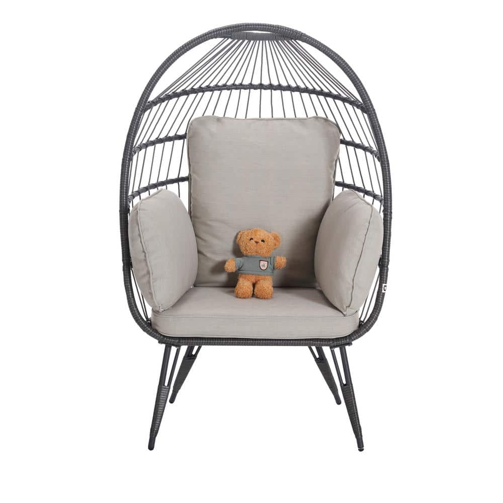 37 in. W Egg Chair Wicker Outdoor Indoor Oversized Large Lounger with Beige