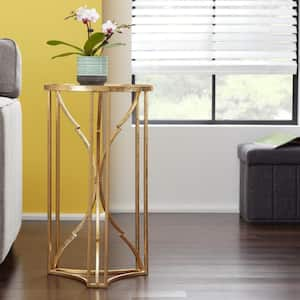 Gold Leaf Metal and Glass Accent Table with Hourglass Shape Base (15.75 in. W x 27.75 in. H)