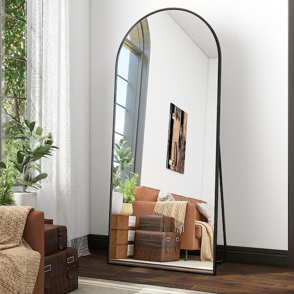 Black 24 in. W x 68 in. H Arched Aluminum Alloy Framed Full Length Mirror Floor Mirror