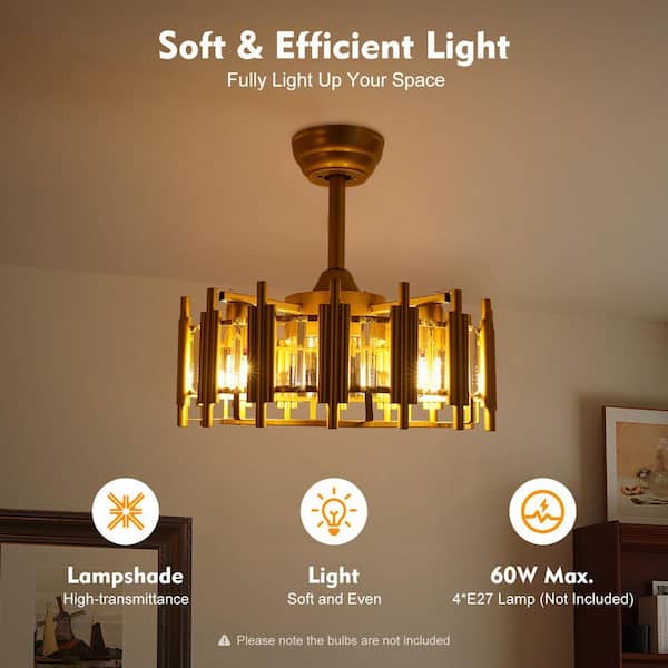 OUKANING 20 in. Indoor Gold Modern Elegant Caged Ceiling Fan with