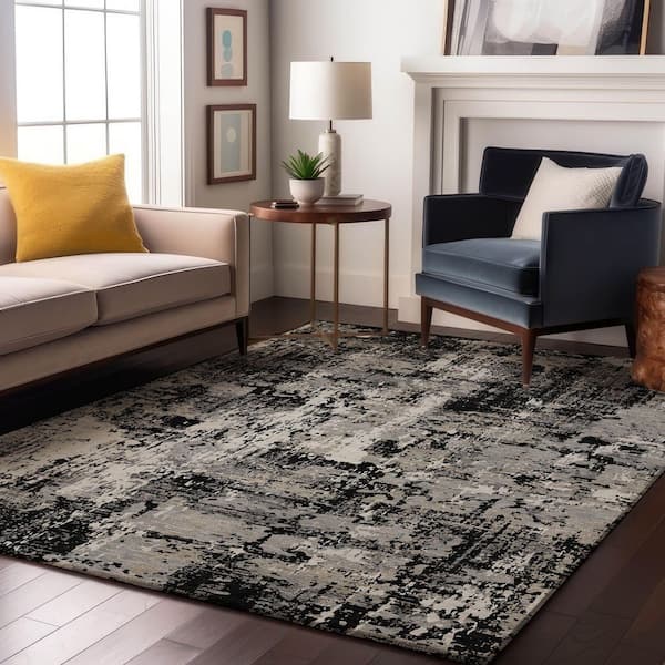 Mayfield Premium Machine Washable Abstract AMF1008 Black 9 ft. x 12 ft. Area Rug
