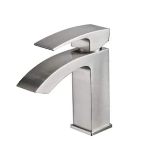 Geometric Aluminum Alloy Sinlge Hole Single Handle Bathroom Faucet in Brushed Nickel