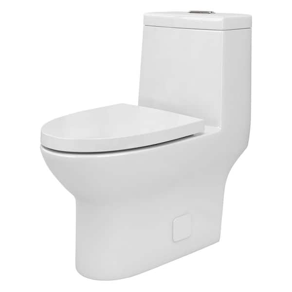 1-Piece Toilet 1.1/1.6 GPF Water-Efficient Dual Flush Round 16.5 in. Toilet in White Soft Close Toilet Seat Included