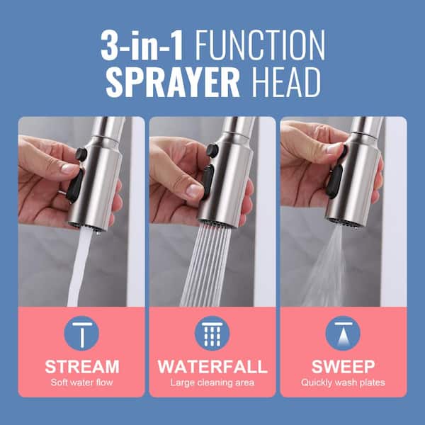 キッチン家電 ScENTIMENTALS AP001 ALEASHA 3-Function Stainless Steel Single Handle Pull Down Sprayer