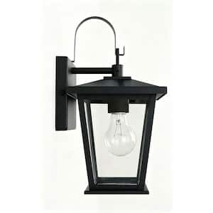 Modern 12.5 in Matte Black Aluminum Clear Glass Waterproof Outdoor Wall Lantern 2-Pack