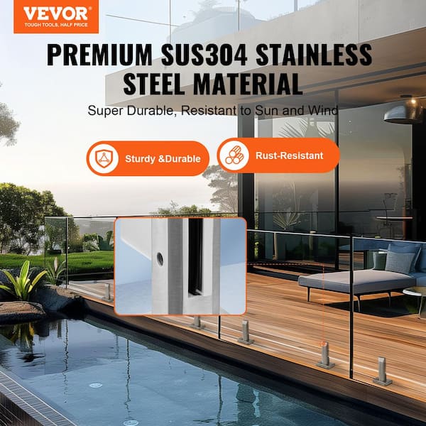 Glass Clamp 10-PCS Railing Bracket 6.3 in. H x 4 in. W Silver 304 Stainless Steel for 0.31 to 0.47 in. Stair Railing Kit