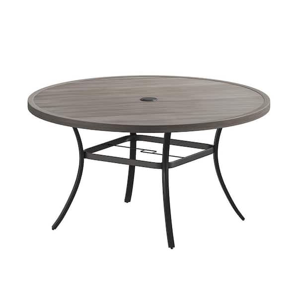 Gray Metal 53 in. All Weather Round Outdoor Dining Table with 1.57 in.-1.90 in. Umbrella Hole for 8 People