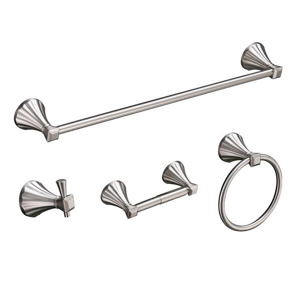 UKISHIRO 4-Piece Bathroom Accessory Set with Robe Hook, Toilet Paper Holder, Towel Bar, Towel Ring in Brushed Nickel