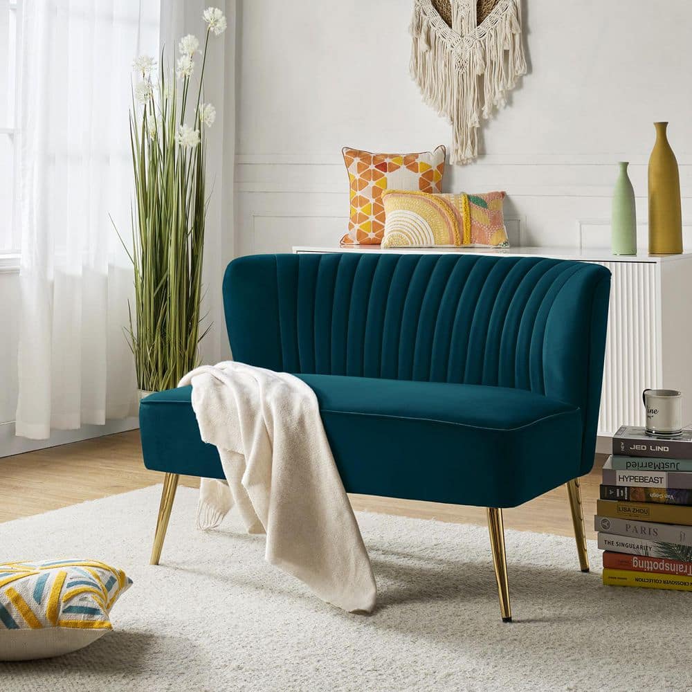 JAYDEN CREATION Carmita 47 in. Teal Golden Base Velvet Tufted 2