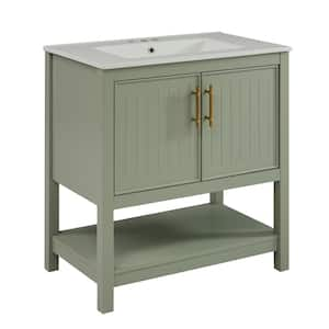 30 in. W Freestanding Bath Vanity in Green with White Ceramic Top