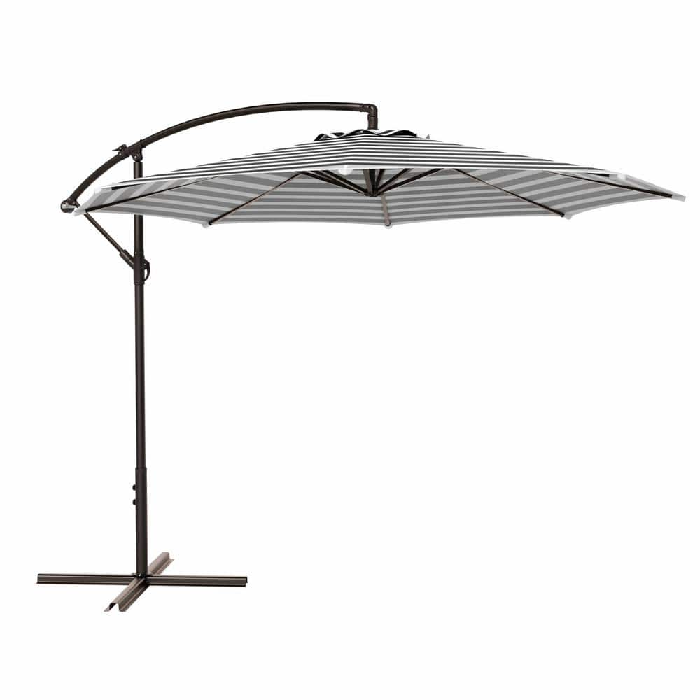 10-Foot Gray Striped Steel Outdoor Cantilever Umbrella