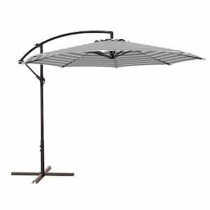 Bayshore 10 ft. Cantilever Hanging Patio Umbrella in Gray and White Stripe