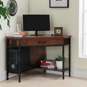 Ironcraft 48 in.Mission Oak and Black Corner Writing/Computer Desk with Drawer and Shelf