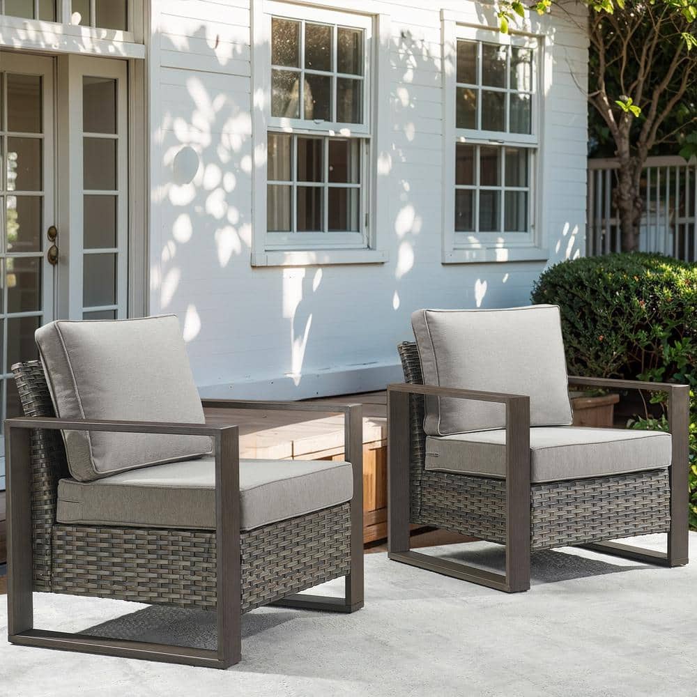 Rectangular Framed Armrest Gray Wicker Outdoor Patio Lounge Chair with CushionGuard Gray Cushions price history on PriceWatchPro