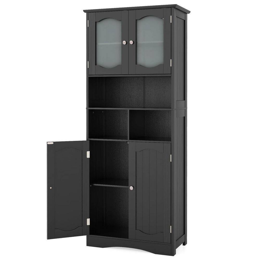 24 in. W x 12 in. D x 59 in. H Black Freestanding Bathroom Linen Cabinet with Frost Glass Doors price history on PriceWatchPro