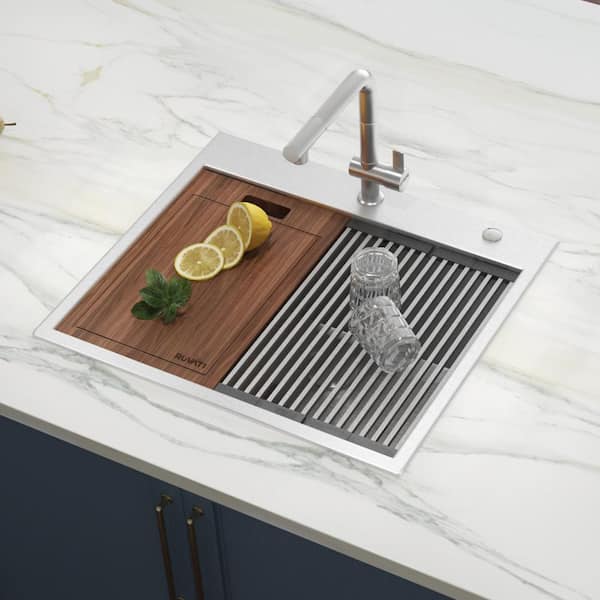 Siena 25 in. Drop-in Single Bowl 16-Gauge Stainless Steel Workstation Kitchen Sink with Rounded Corners and Accessories