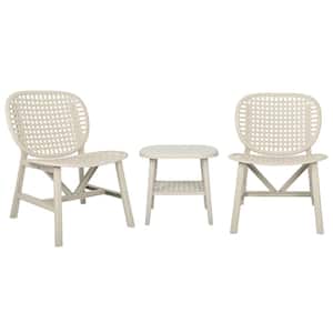 White 3-Piece Plastic Patio Conversation Chair Set with Table Open Shelf