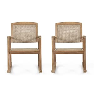 Arnton Light Brown Wood and Wicker Outdoor Rocking Chair (2-Pack)