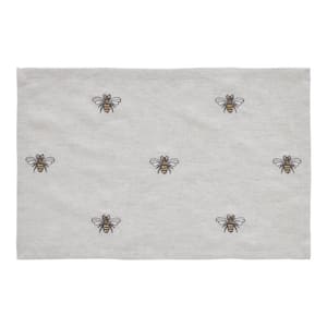 Embroidered Bee 12 in. W x 18 in. L Beige/Cream Yellow Grey Cotton Linen Placemat (Set of 6)