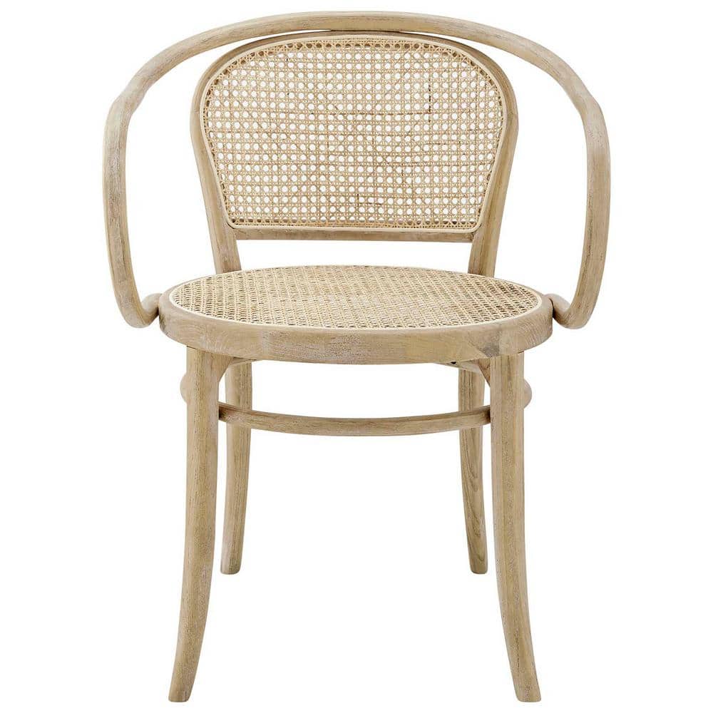 Gray Low Wood and Cane Arm Chair