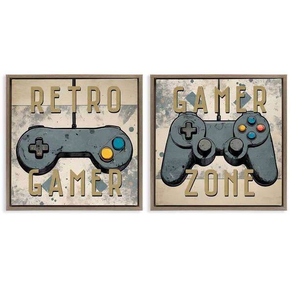 Stupell Industries Retro Gamer Controllers by Kim Allen 2-Pieces Brown Floater Frame Typography Graphic Art Print 25 in. x 25 in.